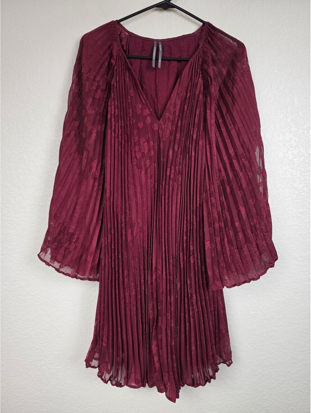 Anthropologie Burgundy Pleated Dress XS
